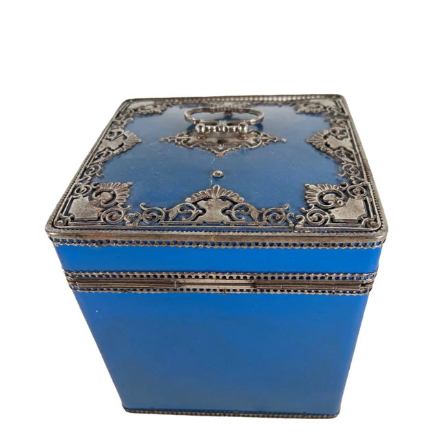 Blue Late 19th Century French Blue Enamel Napkin Box For Sale - Image 8 of 9
