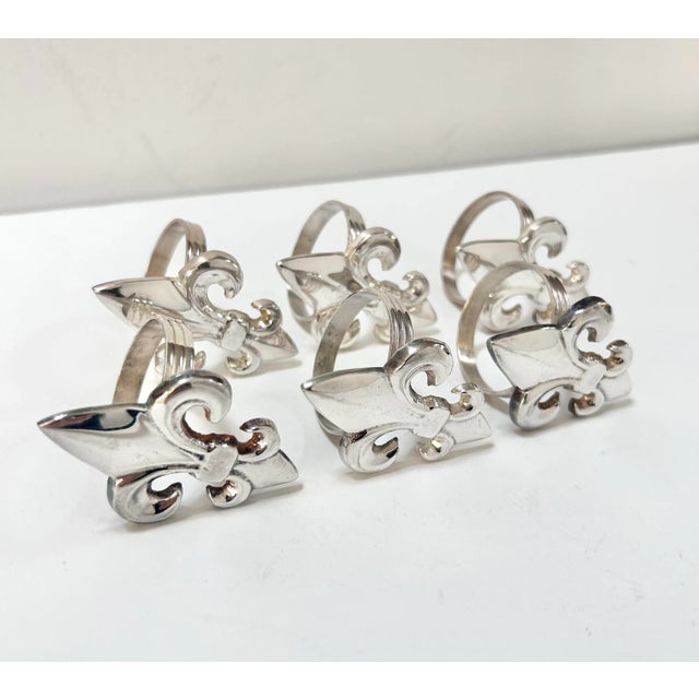 Vintage Silver Fleur-De-Lis Napkin Rings - Set of 6 For Sale - Image 4 of 5