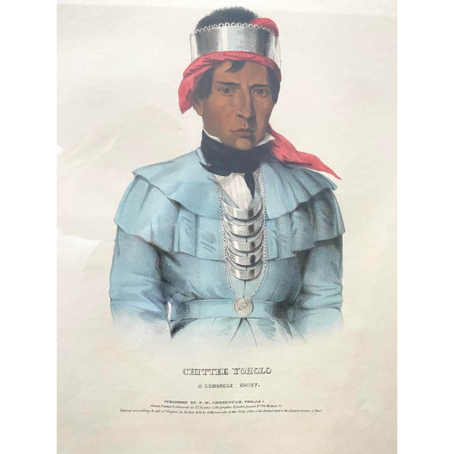 Printmaking Materials The McKenney & Hall Pl. 67, Chittee Yoholo Indigenous American Color Lithograph 1838 Framed For Sale - Image 7 of 11