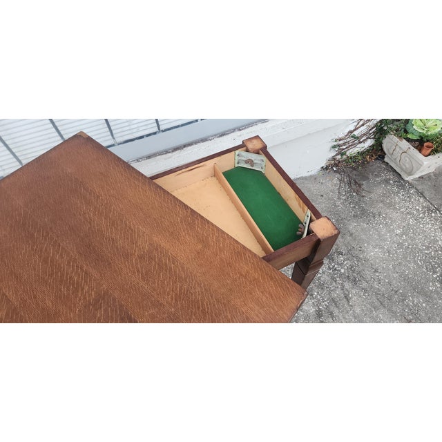 Vintage Swivel Folding Oak Game Table For Sale - Image 4 of 18