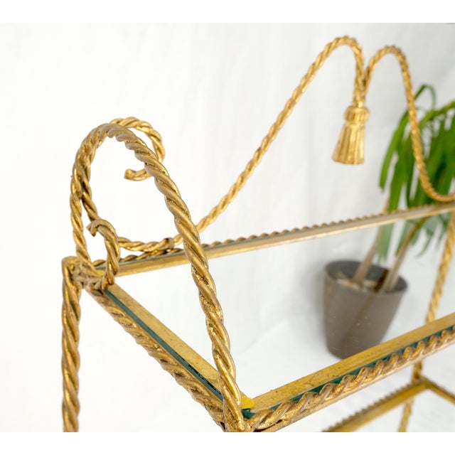 4 Tier Italian "Twisted Rope" Gilt Metal Step Etagere Decorative Shelf For Sale - Image 9 of 12