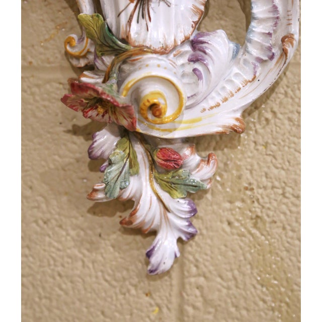 Early 20th Century French Barbotine Faience Floral Wall Pocket For Sale In Dallas - Image 6 of 9