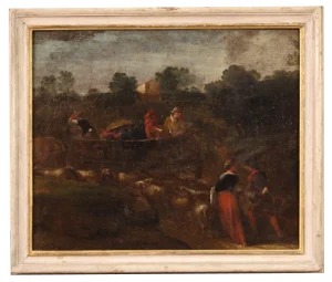 Italian Artist, Bucolic Landscape, 1760, Oil on Canvas, Framed