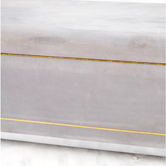 Faux Grey Suede Brass Trim Truck Hope Chest Storage Box Cardin Style For Sale - Image 12 of 12