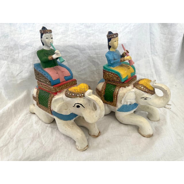 1980s Pair of Wood Carved Elephants For Sale - Image 5 of 7