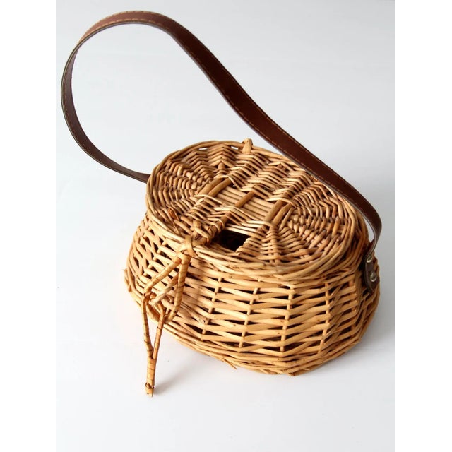Tan Vintage Wicker Carrying Basket For Sale - Image 8 of 9