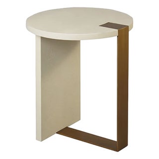 Matthew Izzo Home Harrington Cream Faux Shagreen Art Deco Side Table With Antique Brass Leg For Sale