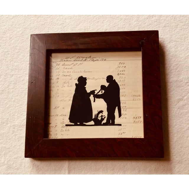 1980s Cecil Cox Hand-Cut Scissor Silhouette on Early 1900s Sc Ledger in Faux-Grained Frame For Sale - Image 12 of 12