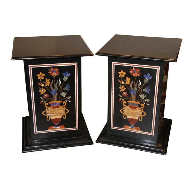 Stone 1950s Pedestals, Petra Dura Marble Stone Inlay For Sale - Image 7 of 8