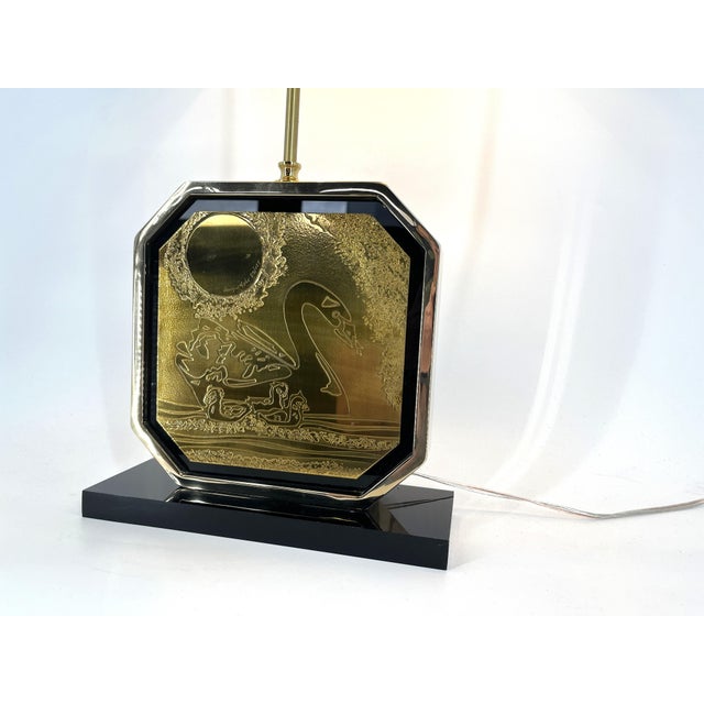 Brass Etched Table Lamp by Georges Mathias, 1970s For Sale - Image 4 of 12