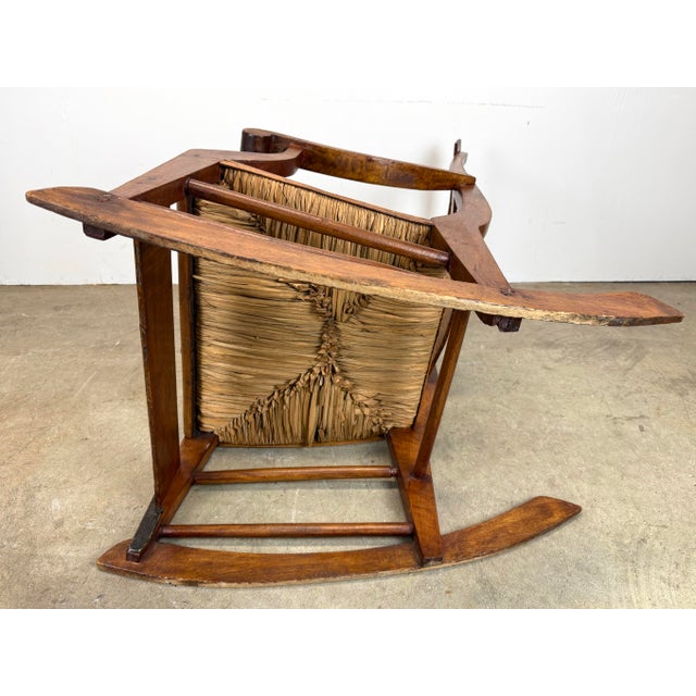 Early 19th Century American Primitive Tiger Maple and Rush Rocking Chair For Sale - Image 11 of 12
