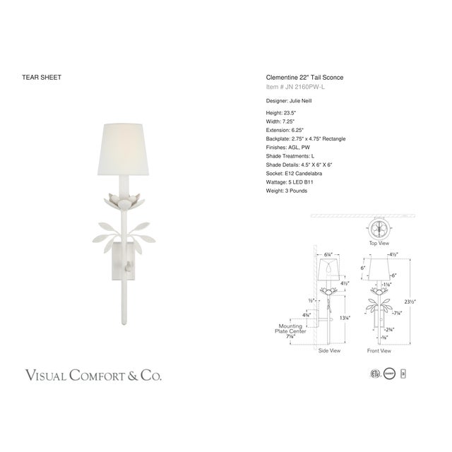 Julie Neill for Visual Comfort Signature Clementine 22" Tail Sconce in Plaster White with Linen Shade For Sale - Image 11 of 11