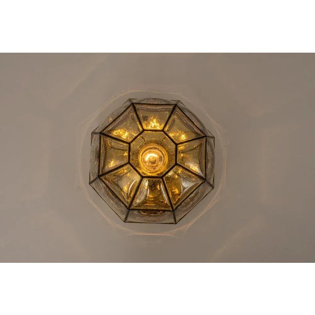 Iron and clear glass flush mount manufactured by limburg glashütte, germany, circa 1960-1969. Octagonally shaped lantern...