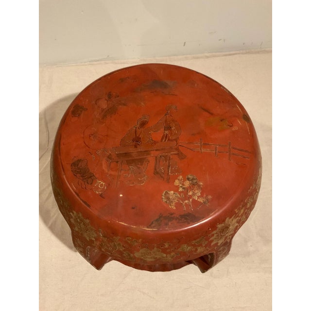 Hand painted chinoiserie garden stool / side table. Some chips in finish.