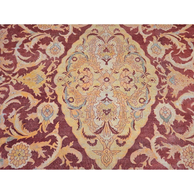 19th Century Handwoven Amritsar Rug, Handwoven Wool, Mughal Design, Burgundy & Tan, 12' X 14' For Sale - Image 15 of 18
