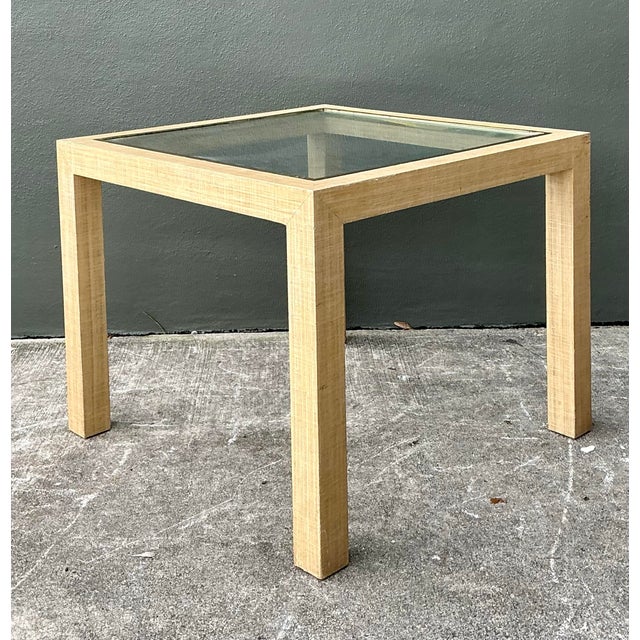 Tan Vintage Wrapped Grasscloth Game Table For Sale - Image 8 of 12