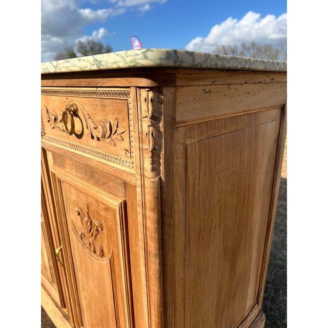 19th French Louis XVI Solid Walnut Bleached Marble Top Sideboard /Credenzas For Sale - Image 10 of 12