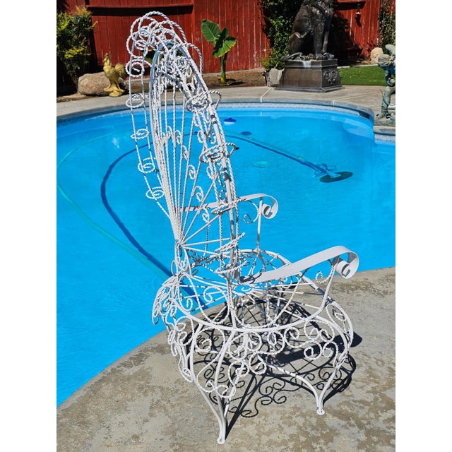 Vintage White Wrought Iron Peacock Armchairs-Set of Two For Sale - Image 14 of 18