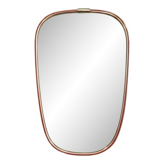 1960s German Brass Wall Mirror With Red Enamel For Sale