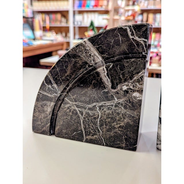 Late 20th Century 1980s Italian Postmodern Black Marble Semi-Circle Bookends For Sale - Image 5 of 7