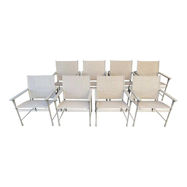 Giati Designs Aprio Collection Outdoor Arm Chairs, Set of Eight For Sale