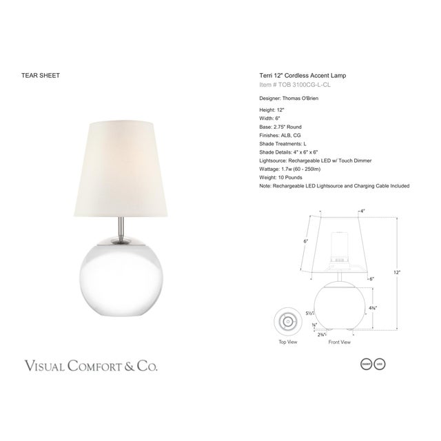 Thomas O'Brien by Visual Comfort Signature Terri 12" Cordless Accent Lamp in Crystal with Linen Shade Designer: Thomas...