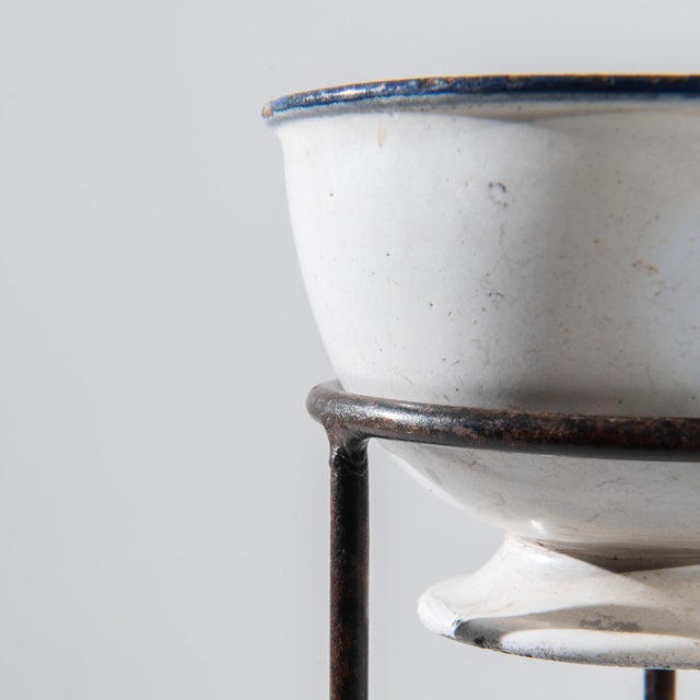 White Vintage Central European Enamelled Bowl on Stand For Sale - Image 8 of 9