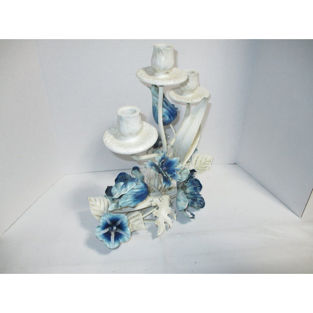 Vintage Italian Tole Floral Candleholder For Sale - Image 4 of 9