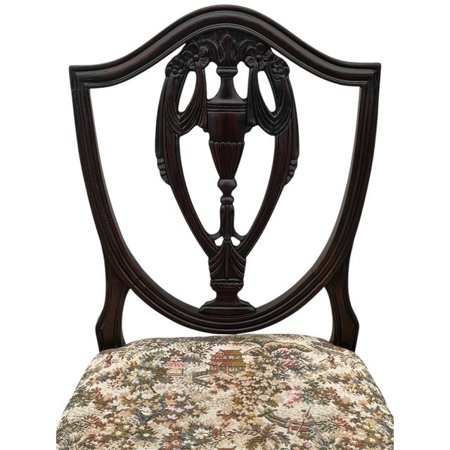 Wood Vtg. Mahogany Hepplewhite Style Shield Back Dining Chairs -Set of 6 For Sale - Image 7 of 16