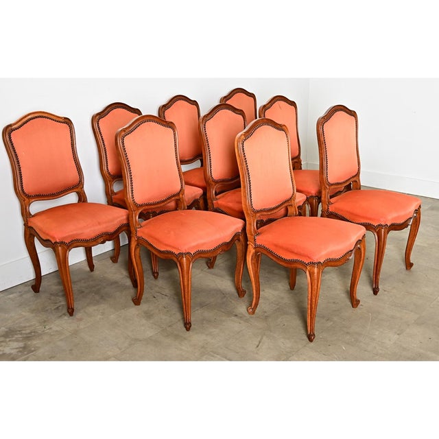 Brown French Vintage Set of Nine Louis XV Style Dining Chairs For Sale - Image 8 of 15