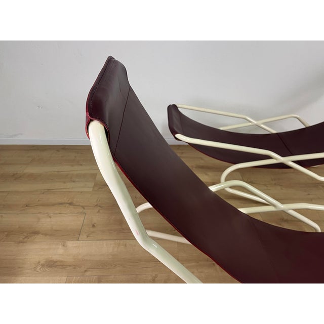 Set of Italian Painted Iron and Leather Deckchairs, 1950s For Sale - Image 3 of 9