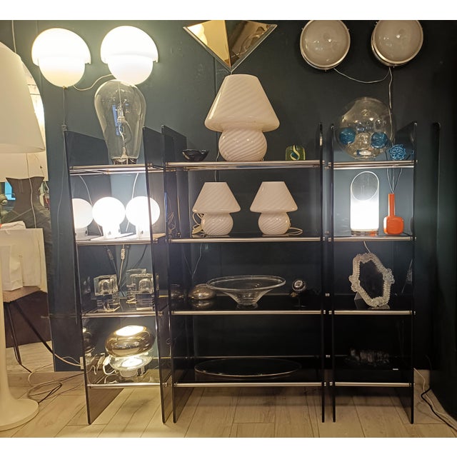 Vintage Metal and Smoked Glass Bookcases, 1970s, Set of 3 For Sale - Image 6 of 11