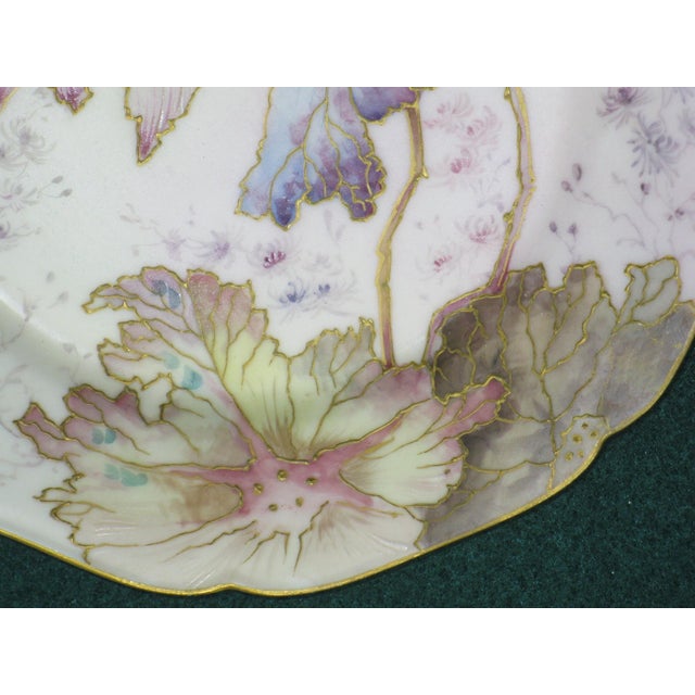 Victorian Early 20th Century Dessert Plate H&Co Heinrich Selb Bavaria Hand Painted Watercolor Pink & Purple For Sale - Image 3 of 12