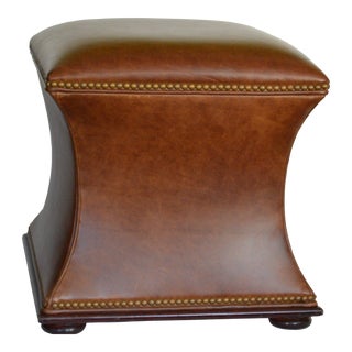 Hickory Chair Charles Hassock Leather Brass Studded Ottoman For Sale