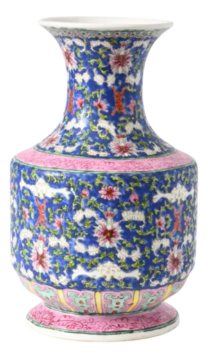 Hand-Painted Blue Ground Chinese Porcelain Vase, 1920s