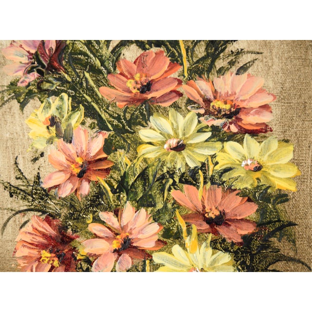 Still Life With Pink and Yellow Flowers in Oil on Canvas For Sale - Image 4 of 7