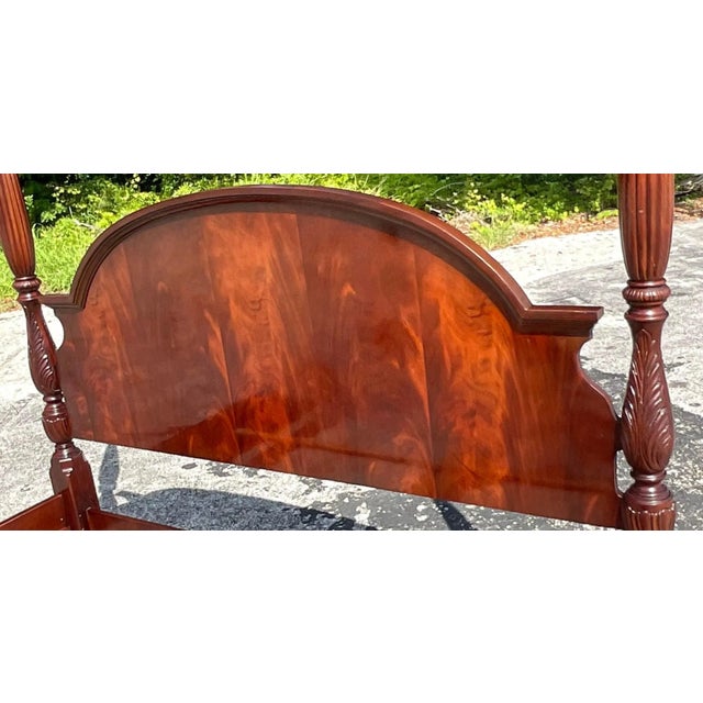Bernhardt Mahogany Regency Queen Size Four Poster Bed - Vintage 1980s. Elegant carving, graceful design.