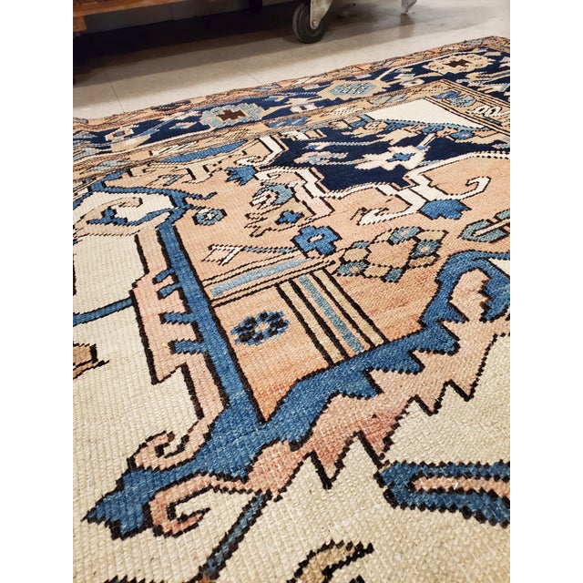 Antique Persian Serapi Carpet, Geometric, Ivory Hand Knotted Wool Oriental Rug For Sale - Image 11 of 18