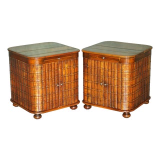 Faux Book Fronted Hardwood Library Side Cabinets by Theodore Alexander, Set of 2 For Sale