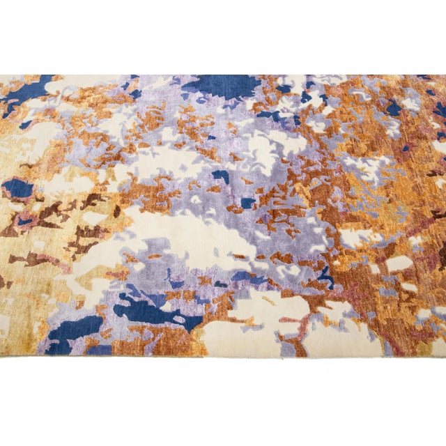 Purple Multicolored Contemporary Wool and Silk Rug With Abstract Design For Sale - Image 8 of 11