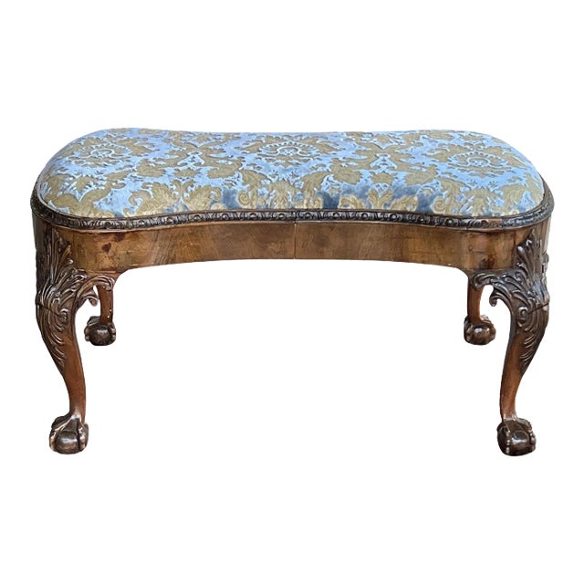 Large English George II Walnut Bench with Carved Legs For Sale