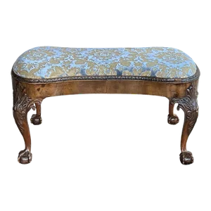 Large English George II Walnut Bench with Carved Legs