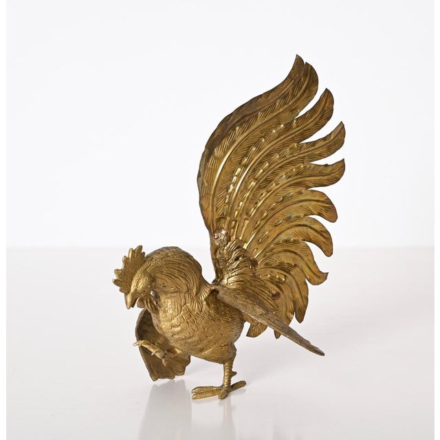 1960s Italian Gold Plated Fighting Cockerel Ornaments, 1960s, Set of 2 For Sale - Image 5 of 16
