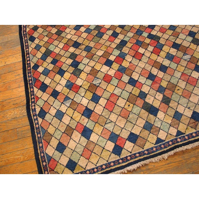 1930s Multicolor Diamond Tribal Hand Knotted Antique Persian Gabbeh Rug 4'4" X 7' Wool Carpet For Sale - Image 4 of 4