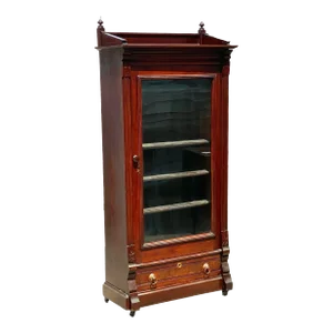 Antique Victorian Bookcase / China Cabinet With Glass Door & Freemason Carvings