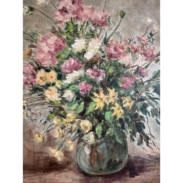 Wood Vintage 1960s Floral Bouquet Oil Painting by Barbara Van Stappen For Sale - Image 7 of 7