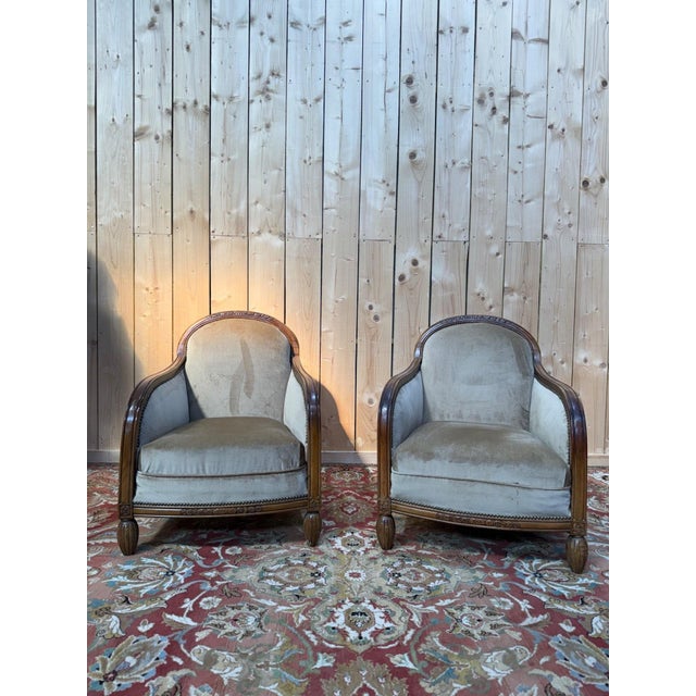 Wood Vintage Art Deco Lounge Chairs, 1940s, Set of 2 For Sale - Image 7 of 7