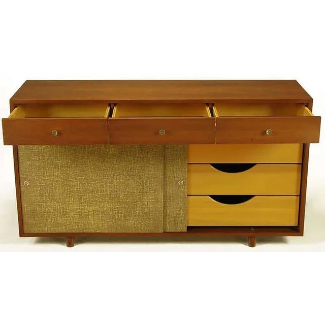 1950s Walnut & Lacquered Linen Front Nine-Drawer Cabinet For Sale - Image 5 of 10
