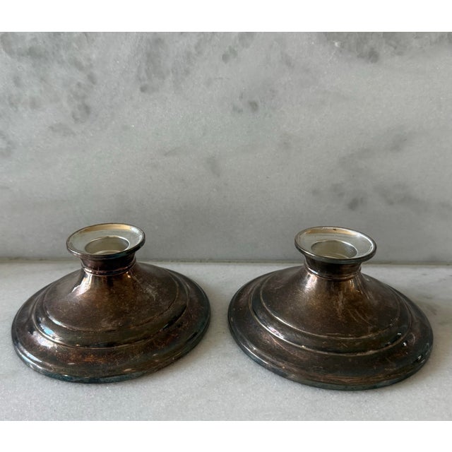 Silver Pair of Vintage Gorham Silver Plated 3 Arm Weighted Candelabras For Sale - Image 8 of 11