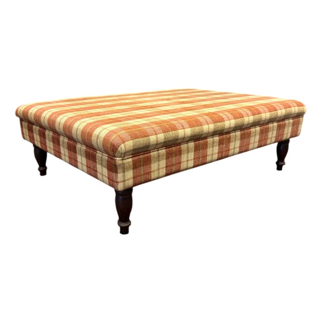 Large English Upholstered Ottoman For Sale